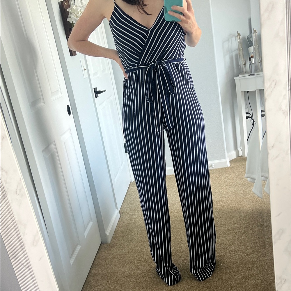Striped Navy Blue and White Jumpsuit
